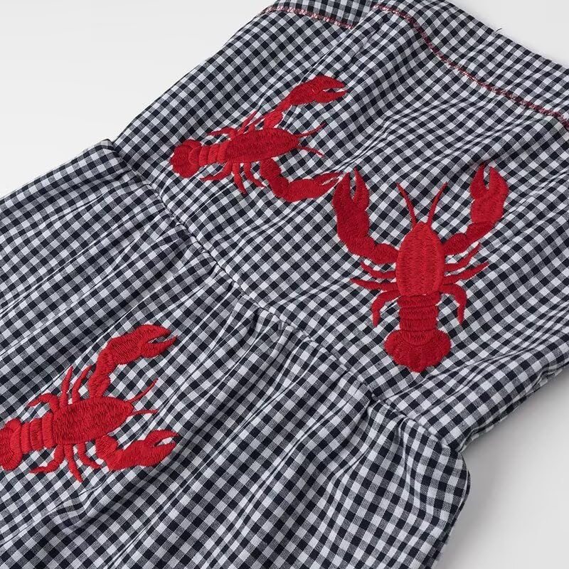 XPONNI Gingham Dress Lobster Summer Maxi Dresses for Women 2024 Shrimp Long Dress Flowy Ruffle Linen Sun Dress (Black,M,Medium) - Image 3