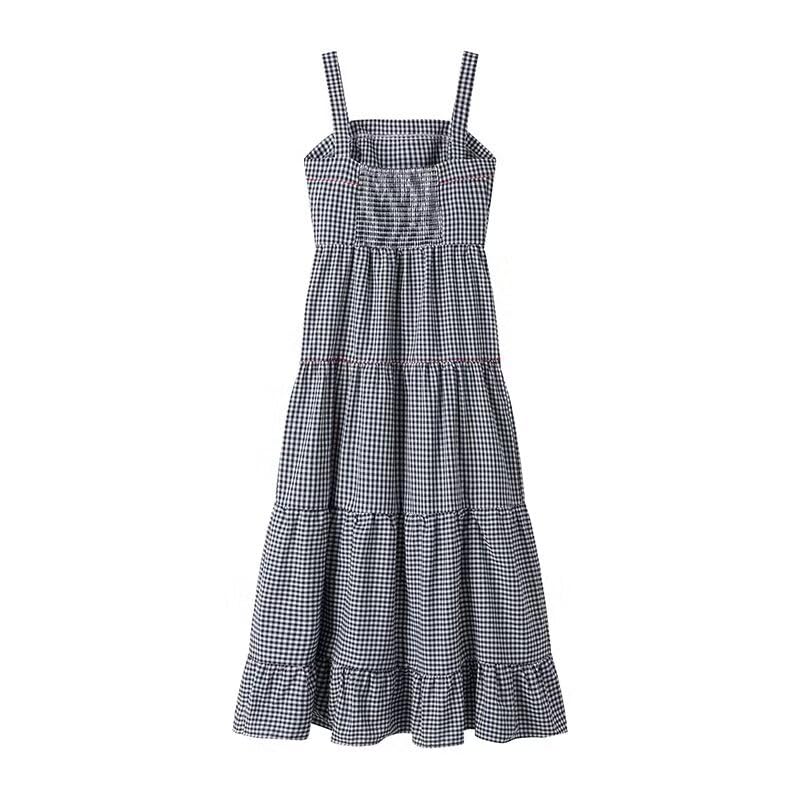XPONNI Gingham Dress Lobster Summer Maxi Dresses for Women 2024 Shrimp Long Dress Flowy Ruffle Linen Sun Dress (Black,M,Medium) - Image 5