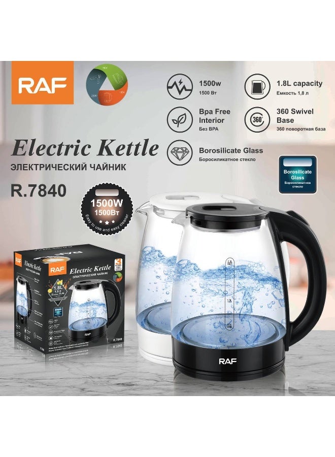 آر إيه أف غلاية كهربائية بيركس شفافة RAF سعة 1.8 لتر بقاعدة استانلس ستيل ضد الصدأ وضمان 3 سنوات - Image 1