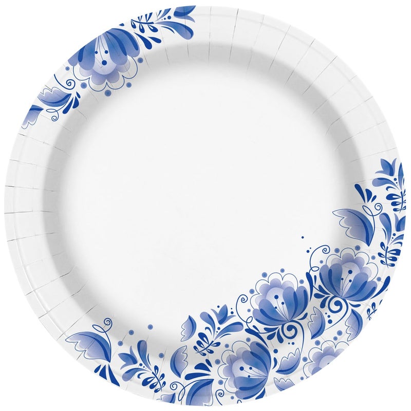Charmount Large Paper Plates  100pcs Disposable  Blue  Soak & Cut Proof  Flower Printed for Parties & Daily Use - Image 1