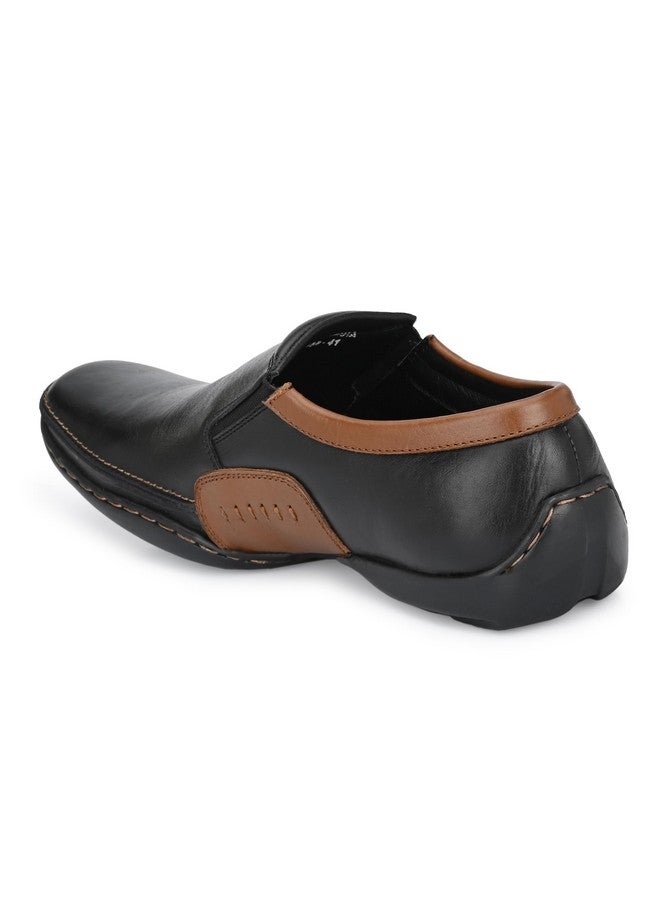 egoss Comforts Premium Genuine Leather Mocassin Casual Shoes for Men (Black-9)-G-358 - Image 3