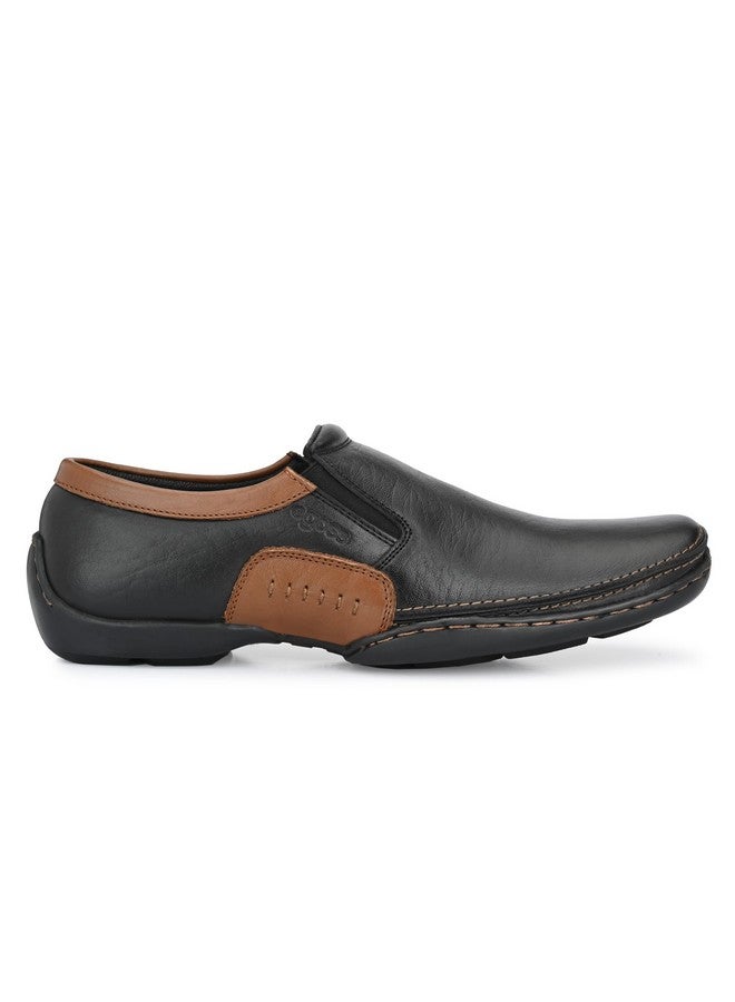 egoss Comforts Premium Genuine Leather Mocassin Casual Shoes for Men (Black-9)-G-358 - Image 4