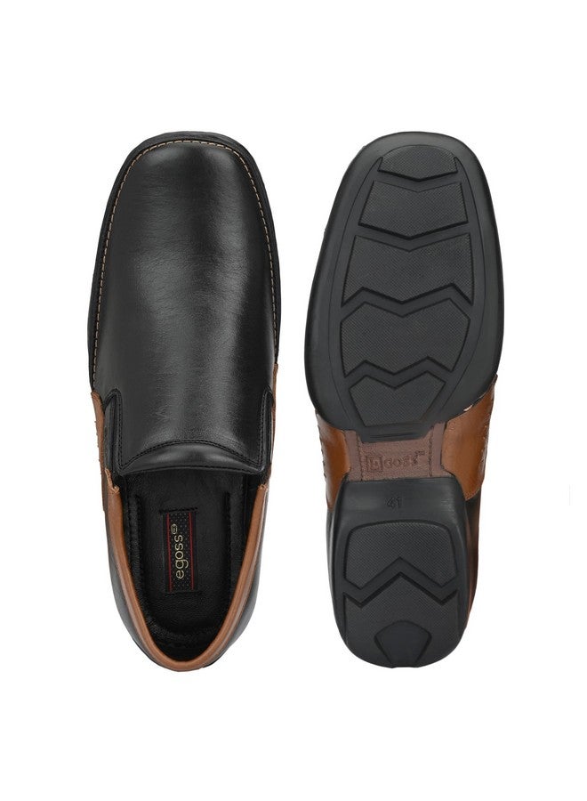 egoss Comforts Premium Genuine Leather Mocassin Casual Shoes for Men (Black-9)-G-358 - Image 5