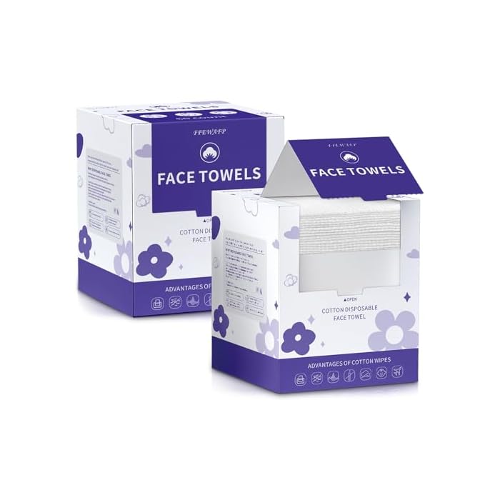 Face Towels, Disposable Face Towelette, Makeup Remover Dry Wipes 100 Count(2 Box), Soft Cotton Dry Wipes Facial Cloths Towelettes for Washing and Drying, Facial Tissue for Cleansing, Skincare