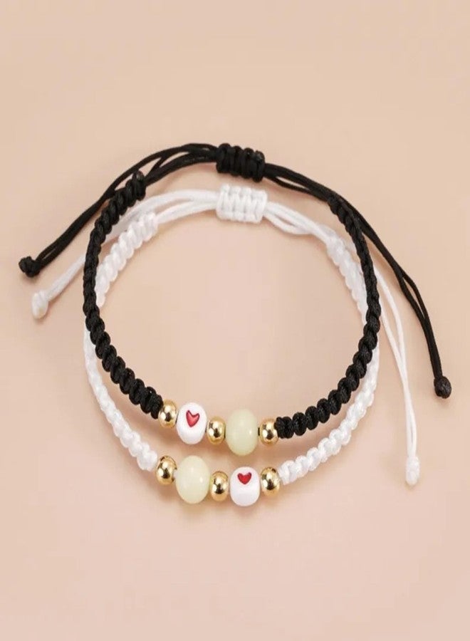 Thrillz Valentine Gift For Girlfriend Couple Bracelet For Men Women Heart Promise Bracelets With Golden Flower Love Gifts - Image 5