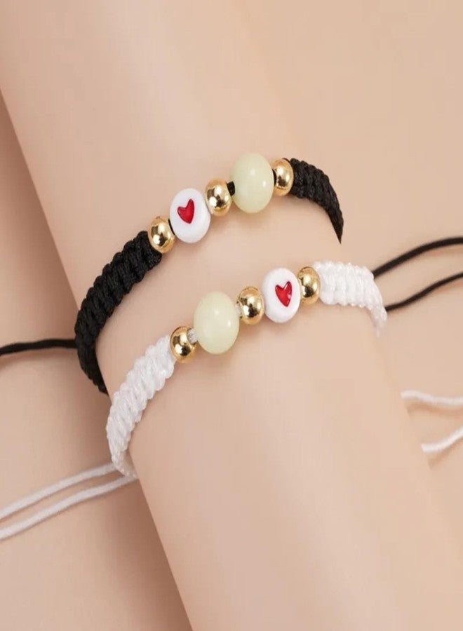 Thrillz Valentine Gift For Girlfriend Couple Bracelet For Men Women Heart Promise Bracelets With Golden Flower Love Gifts - Image 2
