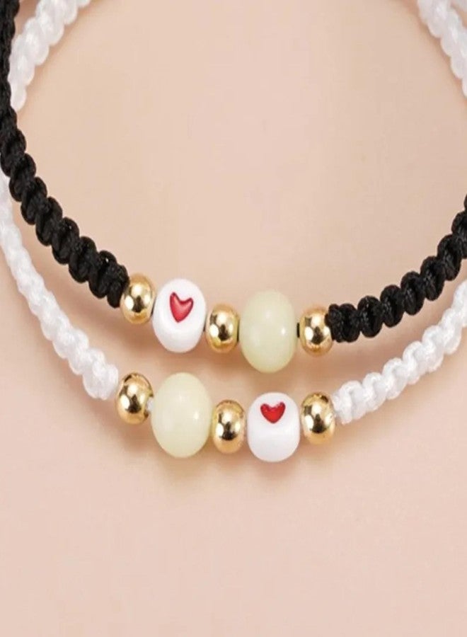 Thrillz Valentine Gift For Girlfriend Couple Bracelet For Men Women Heart Promise Bracelets With Golden Flower Love Gifts - Image 4