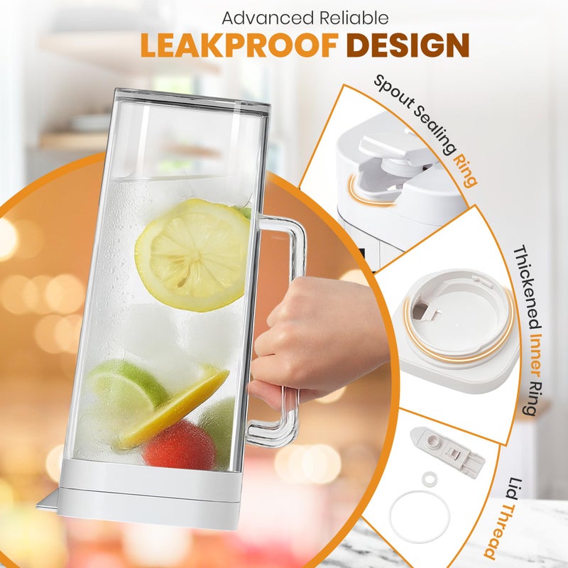 KitchenPrima SlimFit 2 Quart (2 Liter) pitcher with lid - Water jug for fridge door - Leakproof 64oz plastic pitcher with lid - Drink Container for Juice, Iced Tea, Coffee, BPA-Free Plastic, White - Image 3