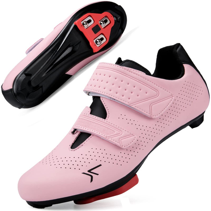 Mens Womens Cycling Shoes Compatible with Peloton Road Bike Riding Bicycle PreInstalled Delta CleatsPink_K39