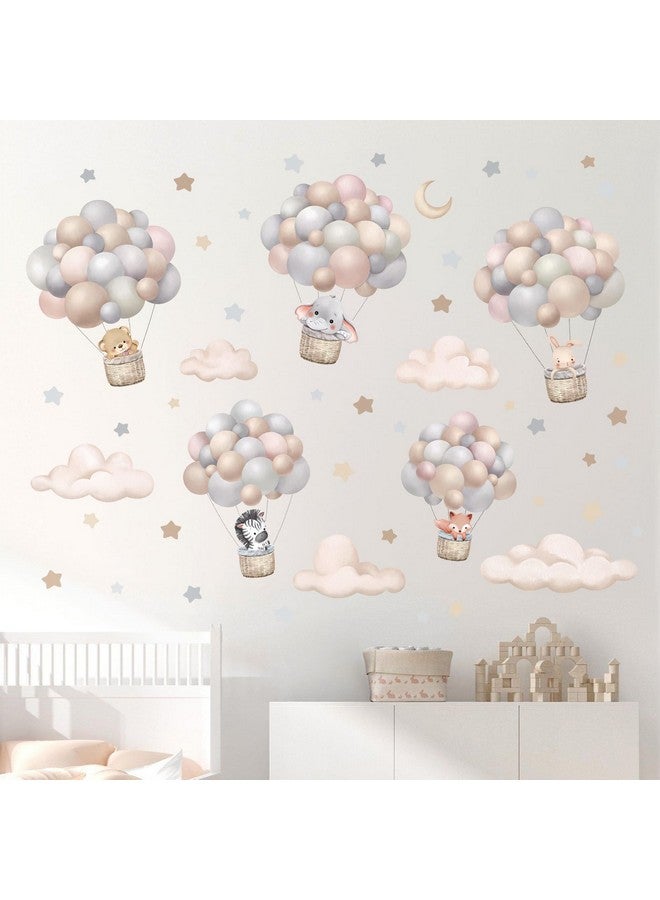 wondever Balloon Flying Animal Wall Stickers Clouds Stars Moon Peel and Stick Wall Art Decals for Baby Nursery Kids Bedroom Classroom - Image 3