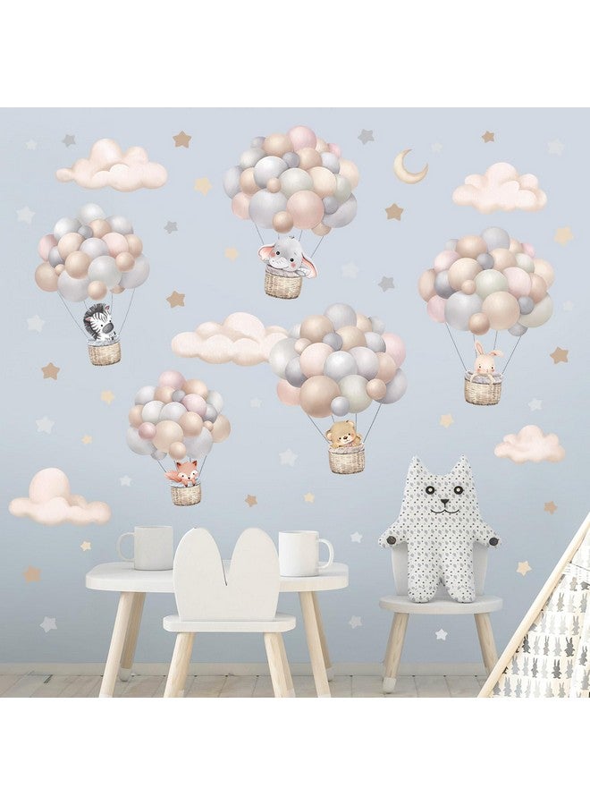wondever Balloon Flying Animal Wall Stickers Clouds Stars Moon Peel and Stick Wall Art Decals for Baby Nursery Kids Bedroom Classroom - Image 2