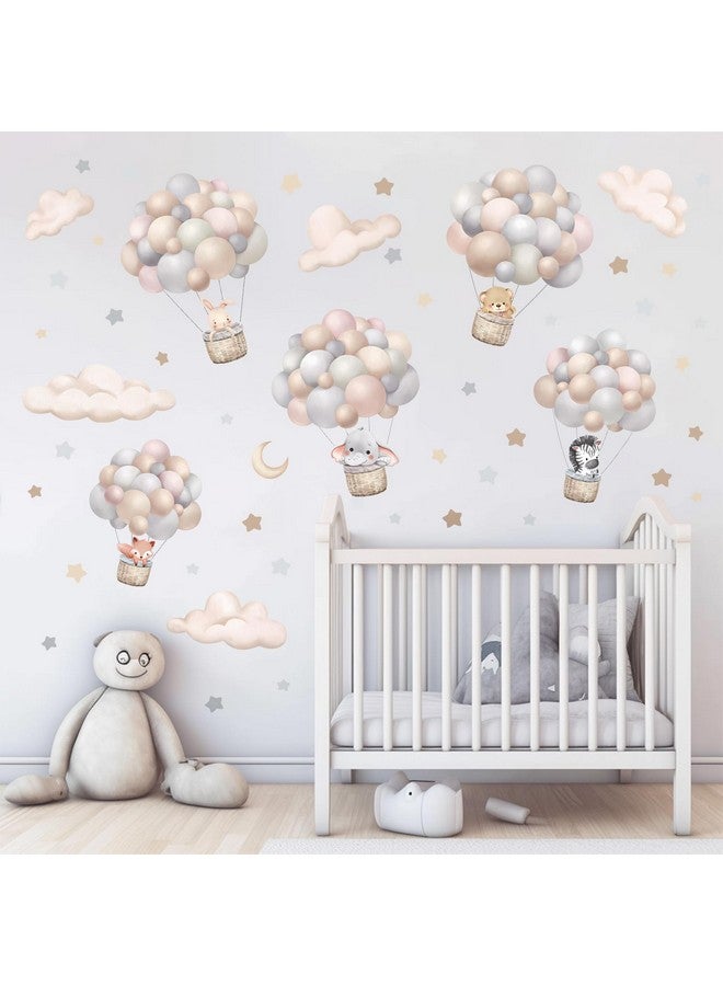 wondever Balloon Flying Animal Wall Stickers Clouds Stars Moon Peel and Stick Wall Art Decals for Baby Nursery Kids Bedroom Classroom - Image 1
