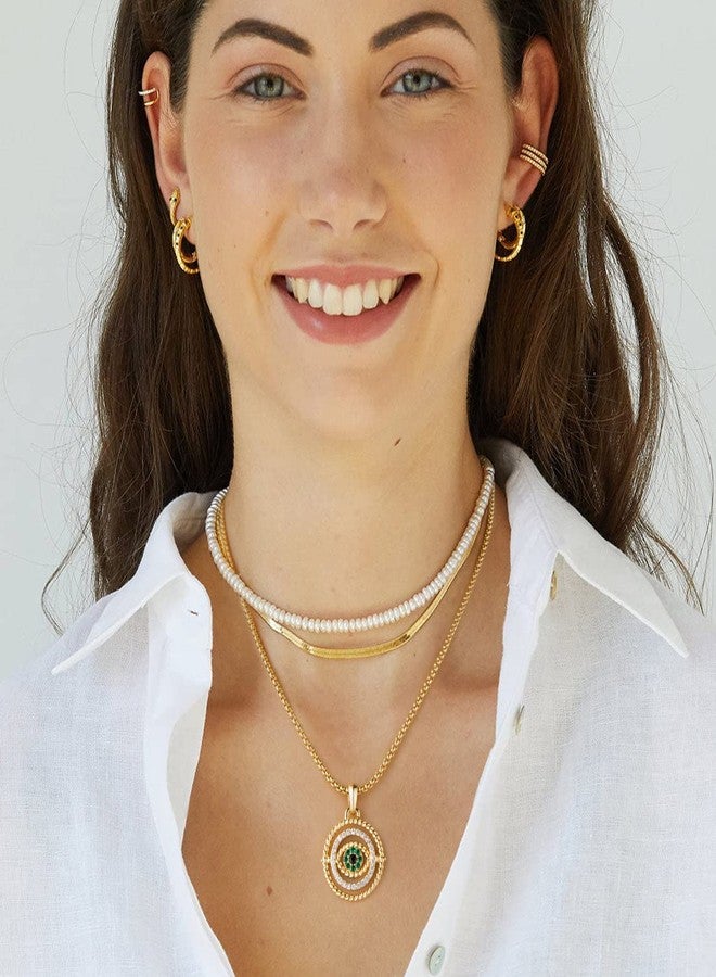 NUZON 2-Tone Interlocking | Sunburst Heart | CZ Evil Eye | Single Pearl | Love Heart Pendant Necklace for Women 18K Gold Chain Necklace Protection Prayer Faith Jewelry, Gold Plated, Cubic Zirconia - Image 3