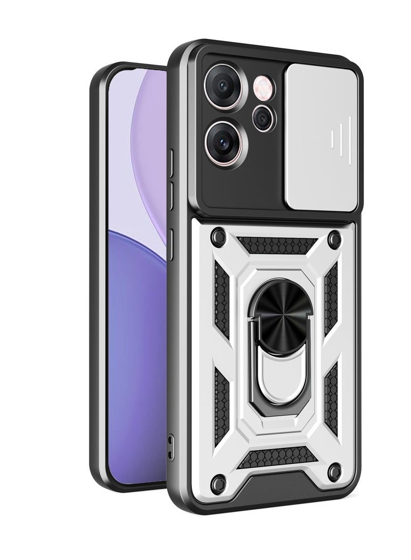 Case Cover Shockproof Protective Case with Camera Protection and Metal Ring Compatible with  Oppo Reno 14F (Silver)