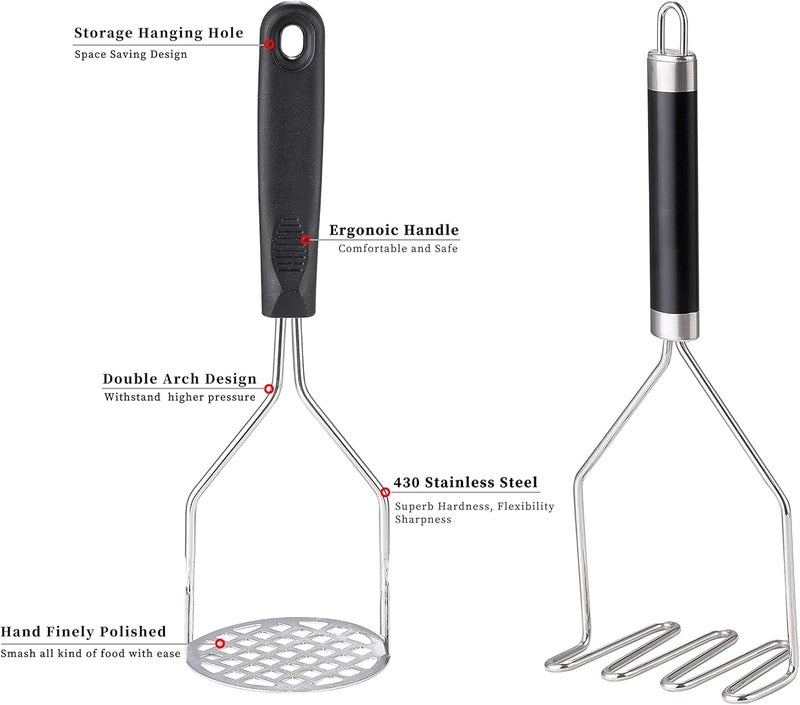 OLULU 2PCS Potato Masher, Heavy Duty Stainless Steel Mashed Potatoes Masher, Masher Kitchen Tool for Avocado, Potatoes, Beans, Meat, Vegetables, 10.24inch, Dishwasher Safe - Image 3