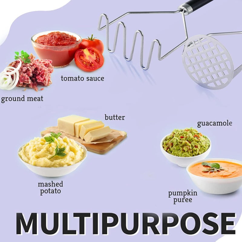 OLULU 2PCS Potato Masher, Heavy Duty Stainless Steel Mashed Potatoes Masher, Masher Kitchen Tool for Avocado, Potatoes, Beans, Meat, Vegetables, 10.24inch, Dishwasher Safe - Image 4