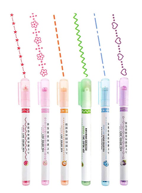 6-Piece Curve Highlighter Pen Set with 6 Different Shapes