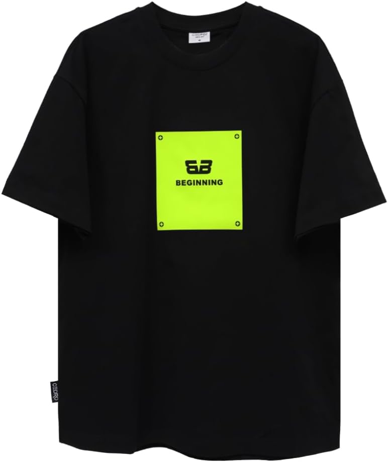 CEDRO تي شيرت قطن كبير الحجم للرجال من سيدرو باللون الأسود مع لمسات نيون - Image 1