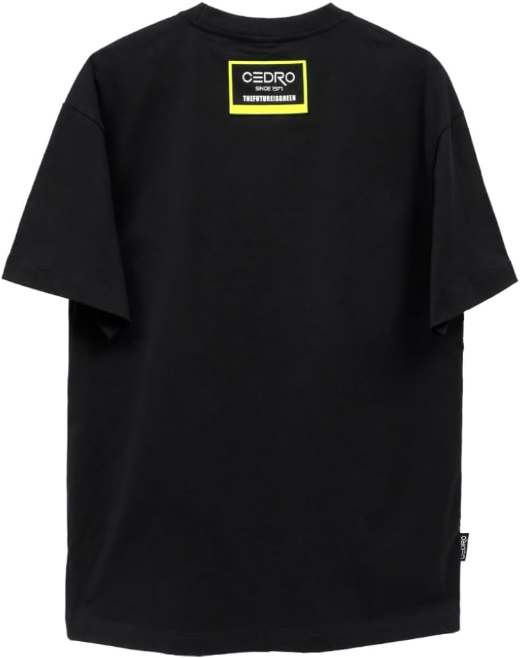 CEDRO تي شيرت قطن كبير الحجم للرجال من سيدرو باللون الأسود مع لمسات نيون - Image 2