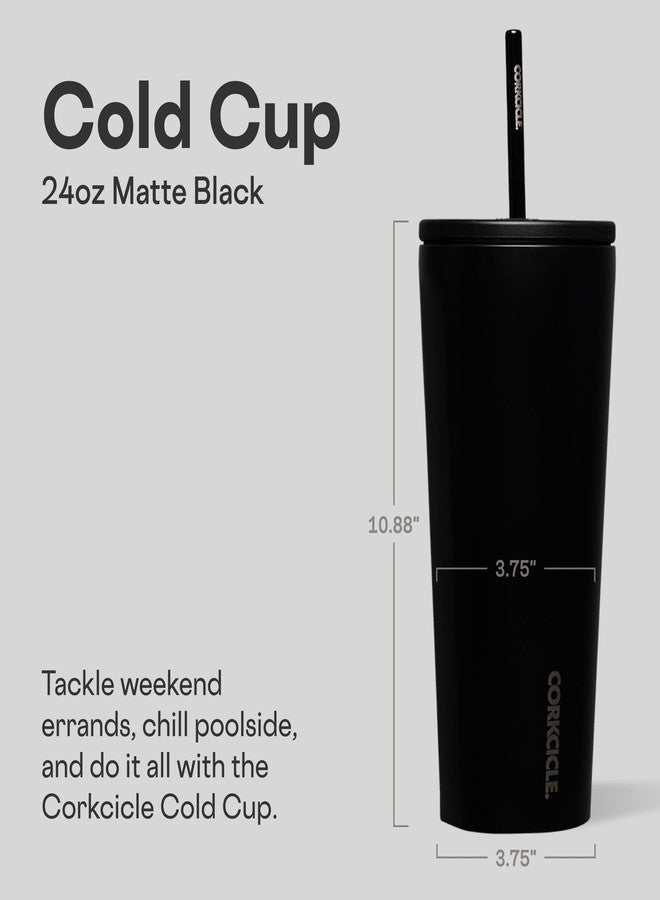 Corkcicle Tumbler with Straw and Spill Proof Lid, Reusable Water Bottle, Triple Insulated Stainless Steel Travel Mug, BPA Free, Keeps Beverages Cold for 9 Hours and Hot for 3 Hours, Matte Black, 24 oz - Image 2