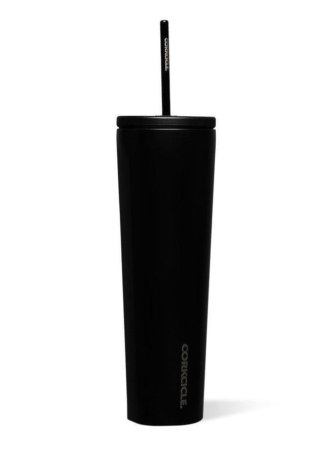 Corkcicle Tumbler with Straw and Spill Proof Lid, Reusable Water Bottle, Triple Insulated Stainless Steel Travel Mug, BPA Free, Keeps Beverages Cold for 9 Hours and Hot for 3 Hours, Matte Black, 24 oz - Image 1