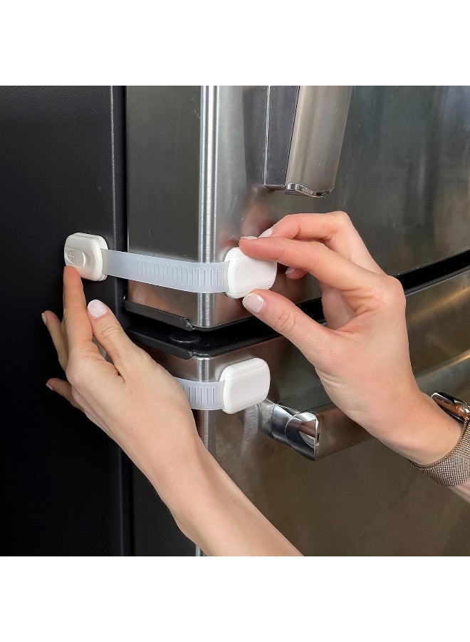 Vmaisi Baby Proofing Cabinet Locks - Childproofing Adjustable Multi Use Straps Latches for Drawers, Fridge, Dishwasher, Toilet Seat, Cupboard, Closet, Oven, Trash Can, Adhesive No Drilling (White) (4) - Image 1