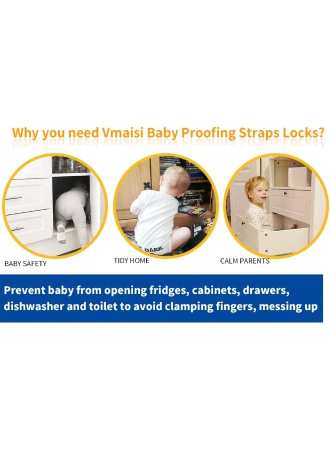 Vmaisi Baby Proofing Cabinet Locks - Childproofing Adjustable Multi Use Straps Latches for Drawers, Fridge, Dishwasher, Toilet Seat, Cupboard, Closet, Oven, Trash Can, Adhesive No Drilling (White) (4) - Image 5