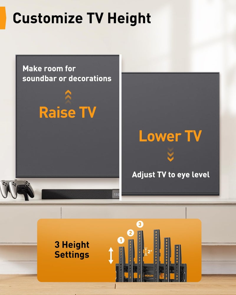 Perlegear Full Motion TV Wall Mount for 26-74 inch TVs, Height Adjustable TV Mount, Pre-Assembled Wall Mount TV Bracket with Tool-Free Tilt, Swivel, Fits 16â€ Studs, 99 lbs, Max VESA 400x400mm, PGMF21 - Image 4