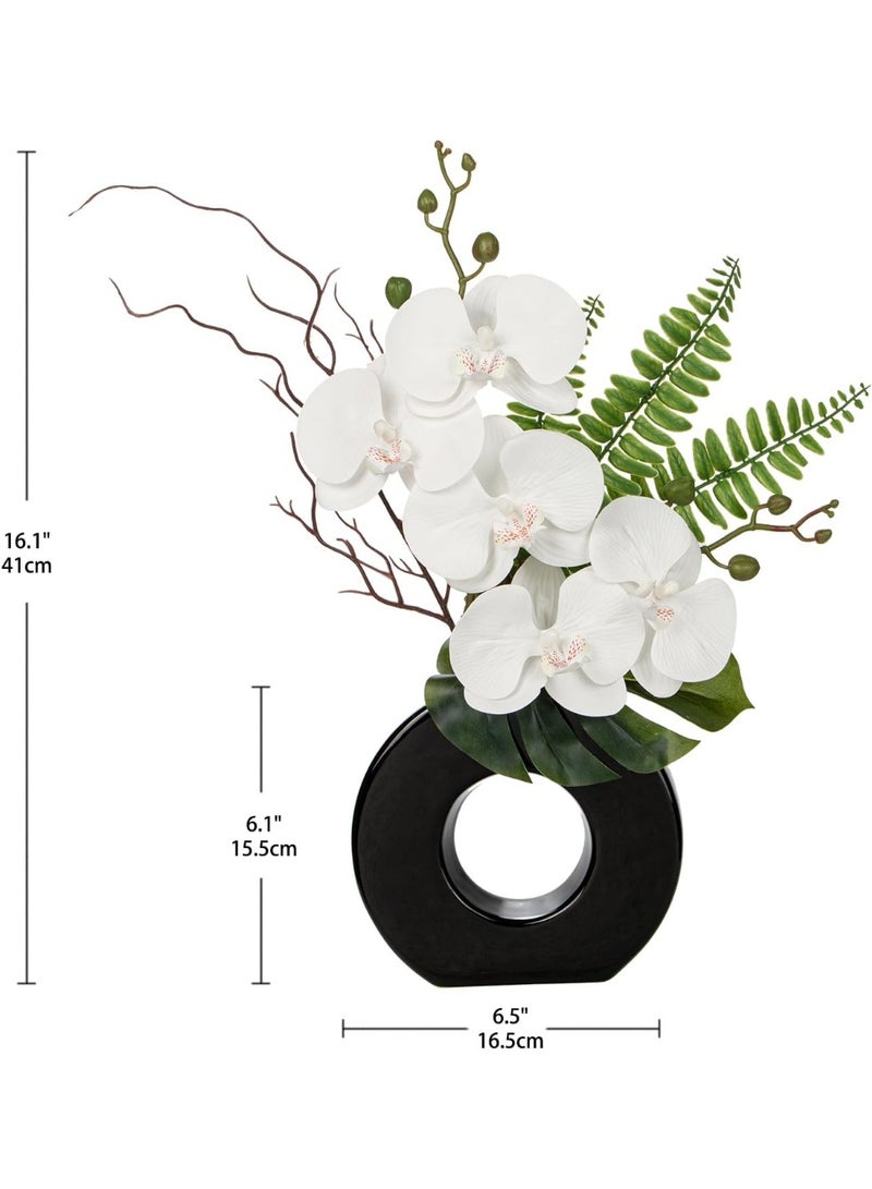 LATIFA Orchid Fake Flowers White Artificial Orchid Silk Flowers in Black Pot - Image 3