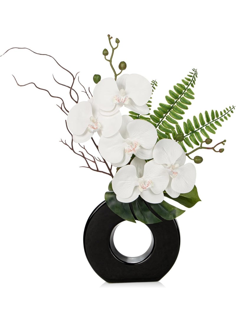 LATIFA Orchid Fake Flowers White Artificial Orchid Silk Flowers in Black Pot - Image 2