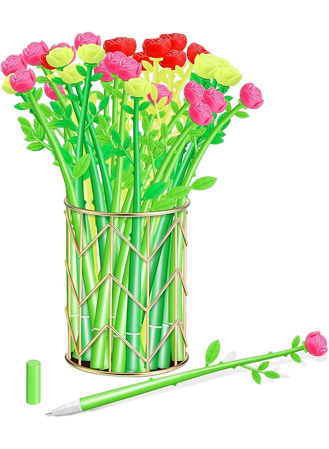 erorex Flower Pens Gifts Artificial Rose Pens 30 Pcs Creative Black 0.5Mm Ink Pens Bulk Wedding Birthday Party Favors Office School For Kids Girls Women Home School Decoration Supplies - Image 1