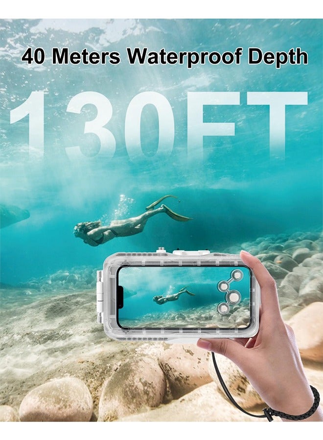 PULUZ PULUZ Waterproof Case for iPhone 15Pro/15/14/14 Pro/13/13 Pro/12/12 Pro，PC+Glass Protective Case 40m/130ft Waterproof Diving Case Underwater Housing Cover for Surfing Snorkeling Kayaking White  - Image 2