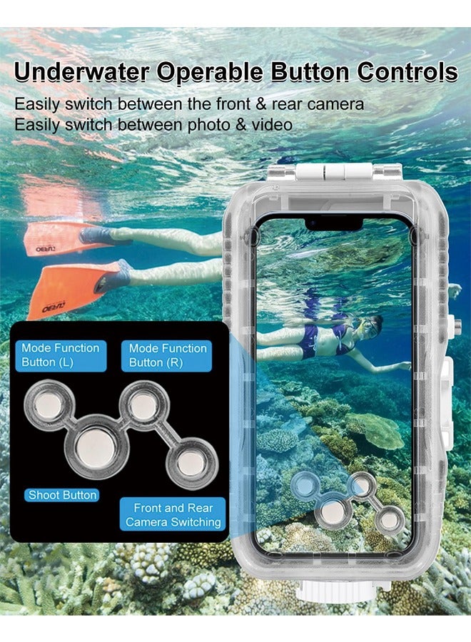 PULUZ PULUZ Waterproof Case for iPhone 15Pro/15/14/14 Pro/13/13 Pro/12/12 Pro，PC+Glass Protective Case 40m/130ft Waterproof Diving Case Underwater Housing Cover for Surfing Snorkeling Kayaking White  - Image 3