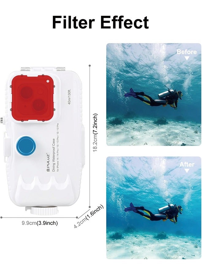 PULUZ PULUZ Waterproof Case for iPhone 15Pro/15/14/14 Pro/13/13 Pro/12/12 Pro，PC+Glass Protective Case 40m/130ft Waterproof Diving Case Underwater Housing Cover for Surfing Snorkeling Kayaking White  - Image 5