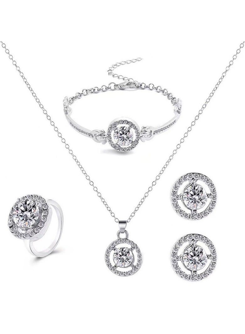 Goolsky Women Fashion Rhinestone Jewelry Set 3-Piece – Necklace, Stud Earrings & Ring, Stylish Statement Accessories, Bulk Wholesale, Sparkling Rhinestones Anti-Tarnish, Formal Events Gifting Wholesale - Image 1