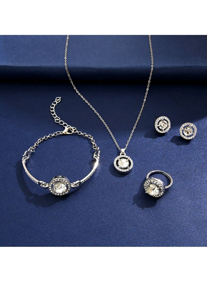 Goolsky Women Fashion Rhinestone Jewelry Set 3-Piece – Necklace, Stud Earrings & Ring, Stylish Statement Accessories, Bulk Wholesale, Sparkling Rhinestones Anti-Tarnish, Formal Events Gifting Wholesale - Image 2