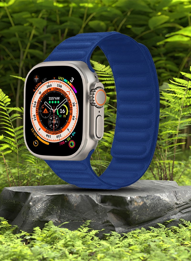 CATANES Replacement Band for Apple Watch Band 49mm 46mm 45mm 44mm -Leather Link Strap Magnetic Loop Adjustable Bracelet - Blue - Image 4