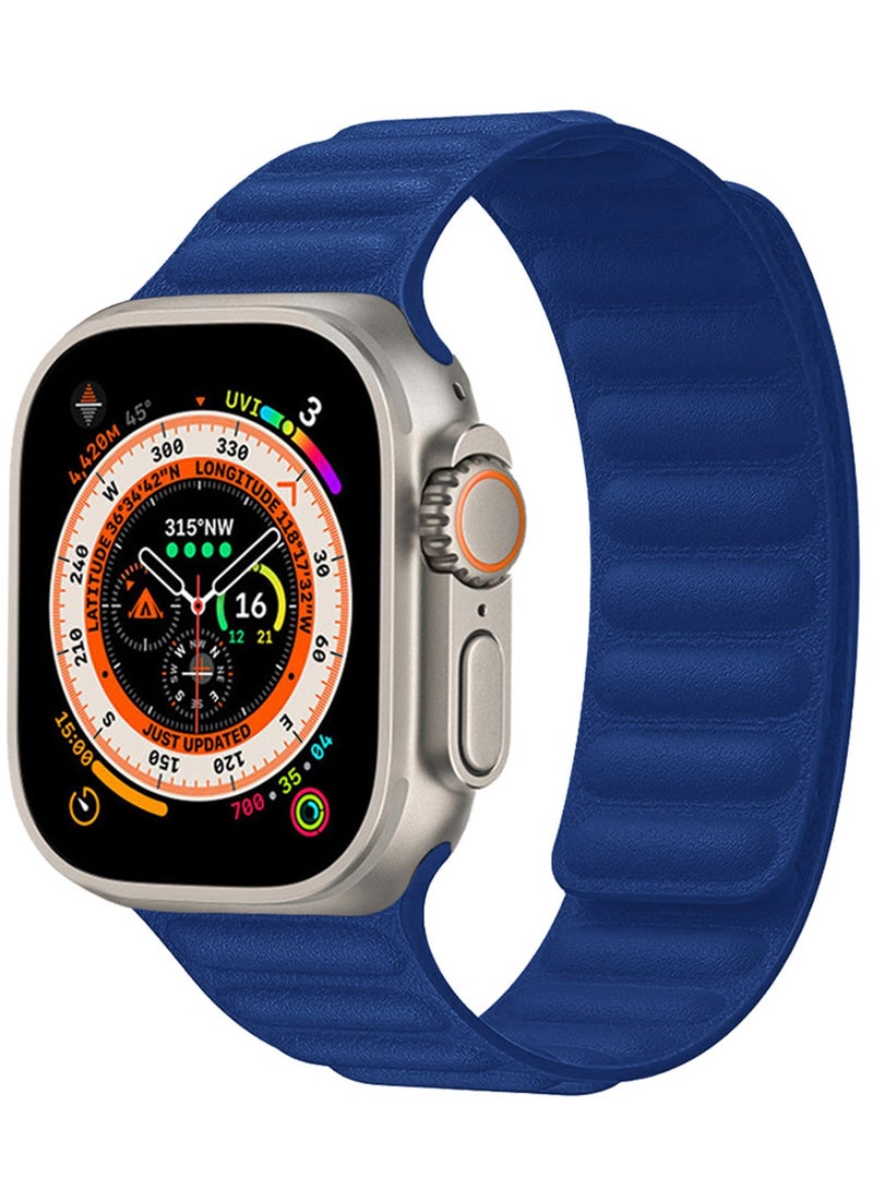 CATANES Replacement Band for Apple Watch Band 49mm 46mm 45mm 44mm -Leather Link Strap Magnetic Loop Adjustable Bracelet - Blue - Image 2