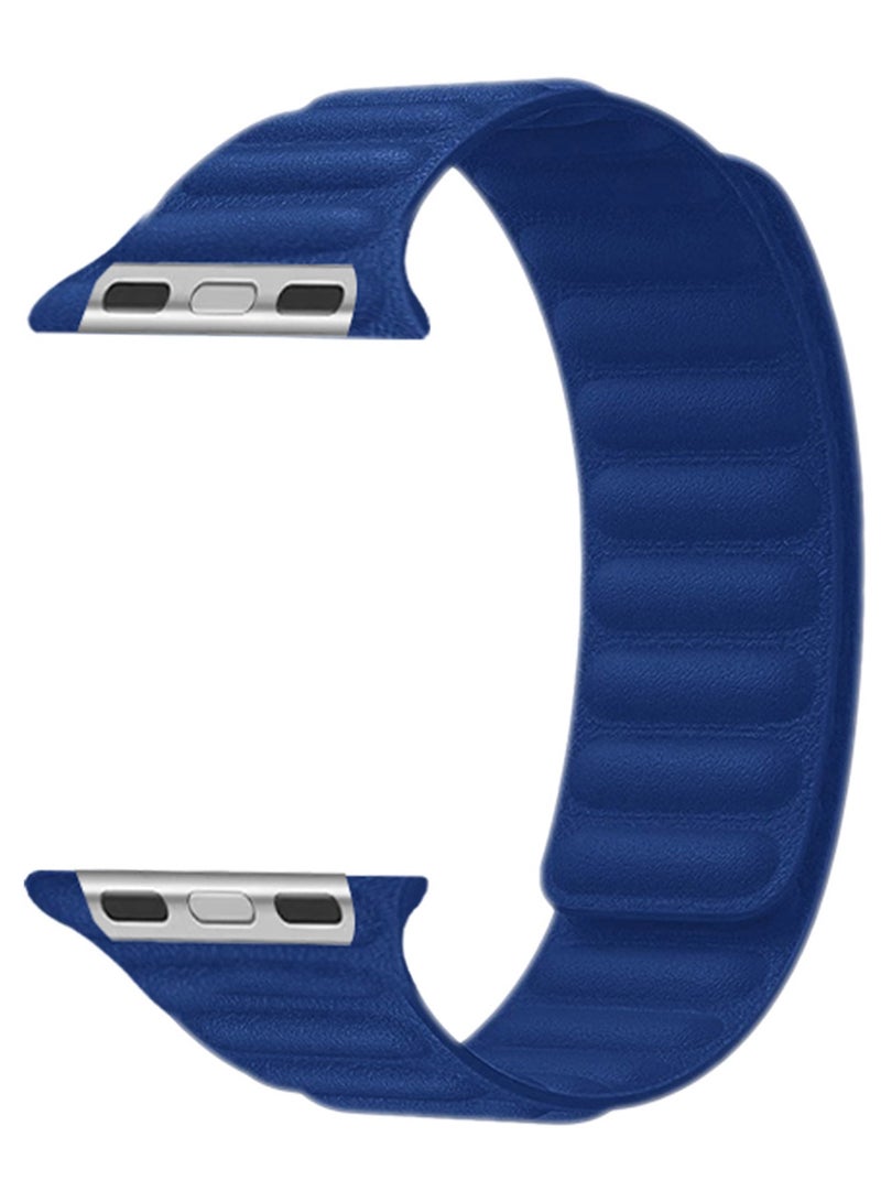 CATANES Replacement Band for Apple Watch Band 49mm 46mm 45mm 44mm -Leather Link Strap Magnetic Loop Adjustable Bracelet - Blue - Image 1