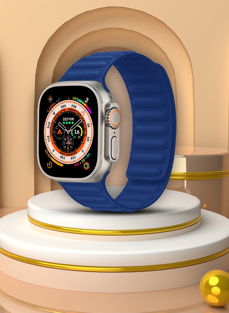 CATANES Replacement Band for Apple Watch Band 49mm 46mm 45mm 44mm -Leather Link Strap Magnetic Loop Adjustable Bracelet - Blue - Image 3