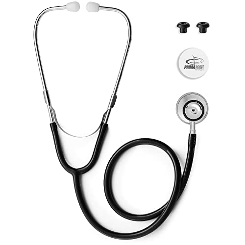 PRIMACARE ستيثوسكوب بيediatrية بحجم 22 بوصة من برايم كير DS-9291-BK للأدوات السريرية والفحص، خفيف الوزن ورأس مزدوج مرن من الألمنيوم، أسود - Image 1