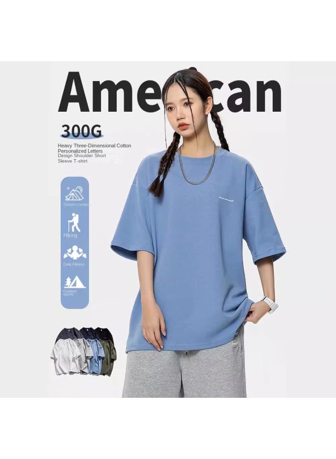 Izexx American 300g Heavy Solid Color Short Sleeve T-shirt Men's Fashion Brand Loose Summer All-match Base Shirt Plus Size Top - Image 2