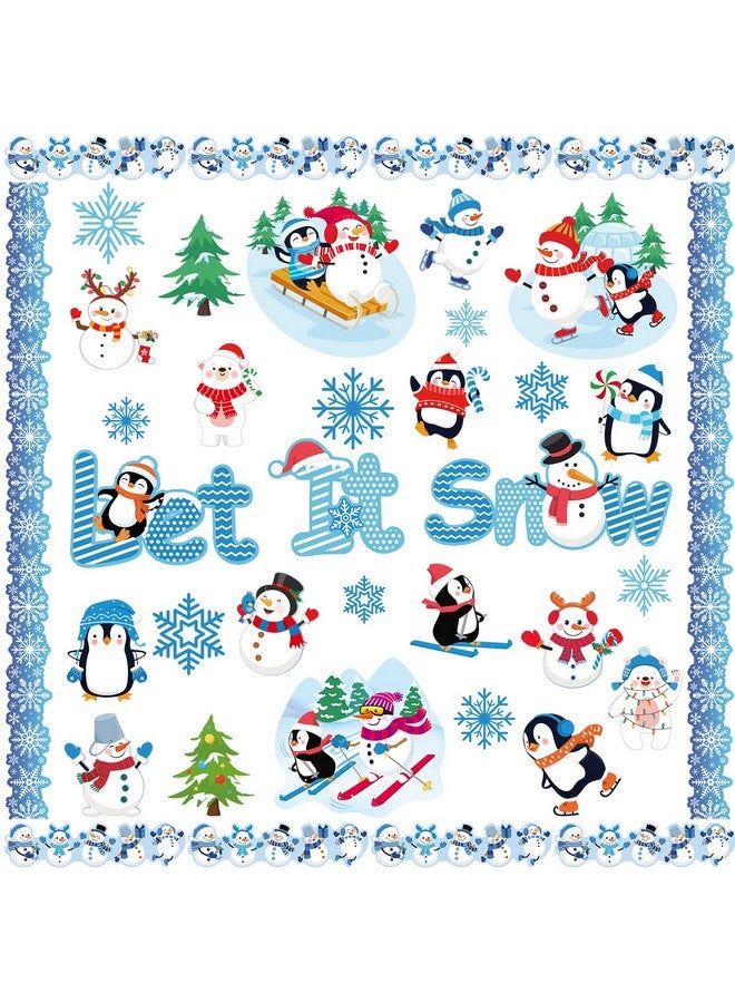 Faccito 62 Pieces Winter Bulletin Board Decorations Penguin Snowflake Snowman Cutouts Christmas Tree Cutouts Winter Snow Bulletin Board Set With Glue Point Dots For Winter Christmas Classroom Party Supplies - Image 1