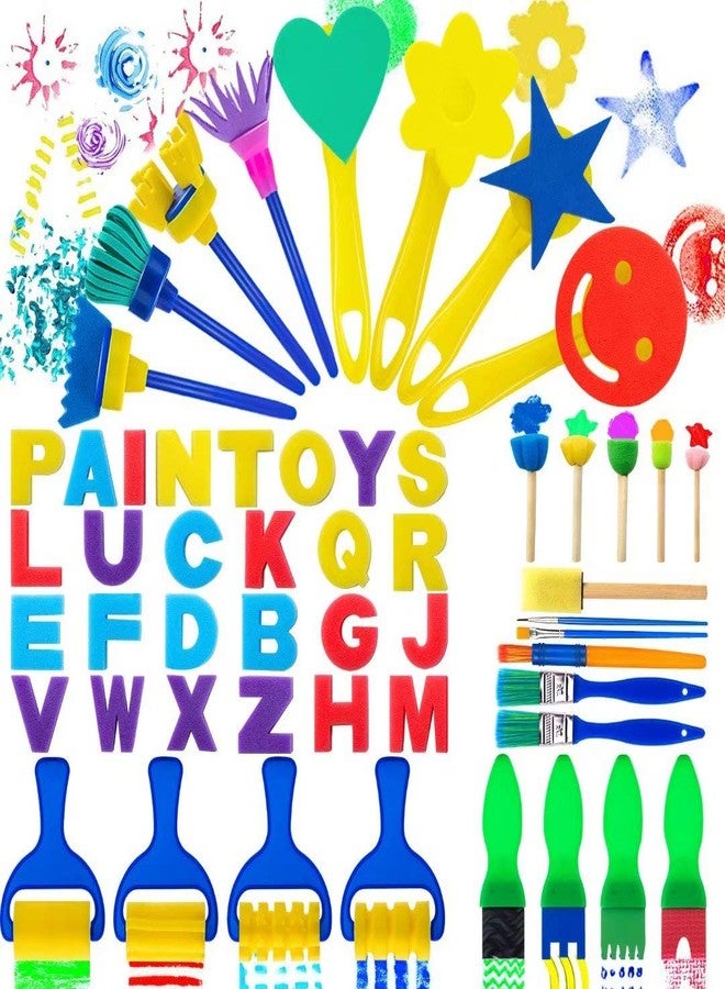 TORINALITAL 53Pcs Paint Sponges for Kids, Sponge Painting Brushes Kids Painting Kits - Paint Sponge Kids Early Learning Sponge Paint Brushes with 26 Alphabets - Image 1