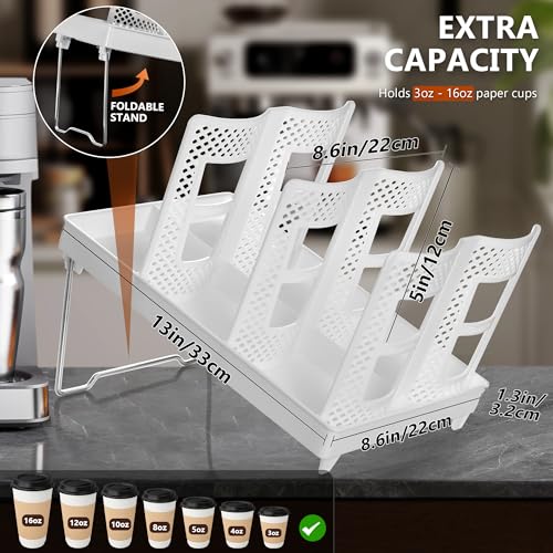 wymulot 6Slot Paper Cup and Lid Holder Disposable Coffee Cup Dispenser Upright Paper Cup Dispenser for Coffee Stations Kitchens Bars Restaurants Lounges White - Image 3