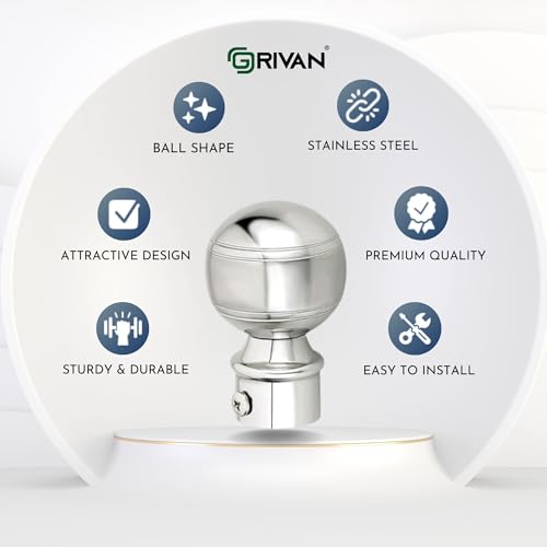 GRIVAN Stainless Steel Curtain Bracket Parda Holder With Support 1 Inch Rod Pocket Finials Designer Door and Window Support Fittings (Silver Pair of 6) - Image 2