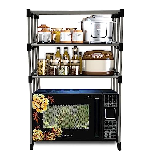 Raxon World® Metal Microwave Stand || Microwave & OTG Stand for Kitchen Counter|| Double Platform for Extra Storage || 3 Shelves Oven Rack (Black, (Metal)) - Image 3