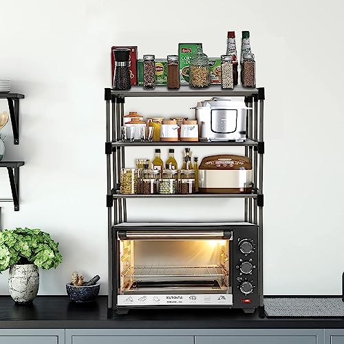 Raxon World® Metal Microwave Stand || Microwave & OTG Stand for Kitchen Counter|| Double Platform for Extra Storage || 3 Shelves Oven Rack (Black, (Metal)) - Image 1
