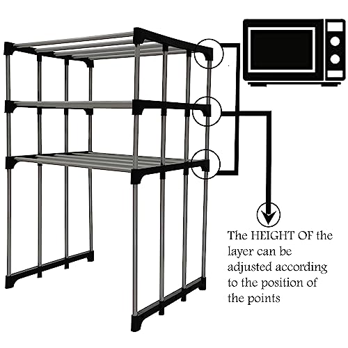 Raxon World® Metal Microwave Stand || Microwave & OTG Stand for Kitchen Counter|| Double Platform for Extra Storage || 3 Shelves Oven Rack (Black, (Metal)) - Image 5