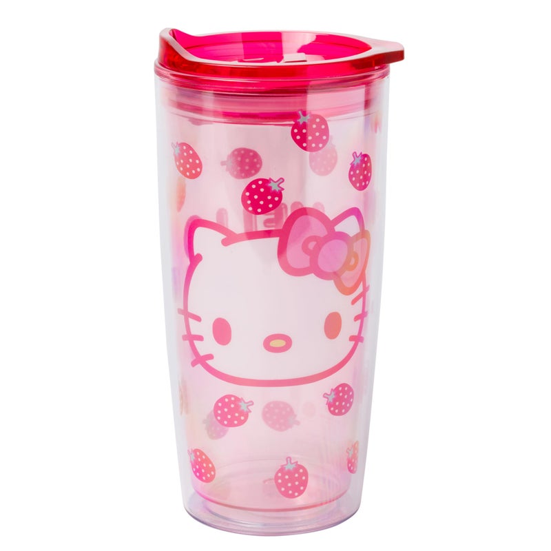 Silver Buffalo Silver Buffalo Sanrio Hello Kitty Strawberry Double Wall Travel Tumbler with Slide Close Lid 20 Ounces 